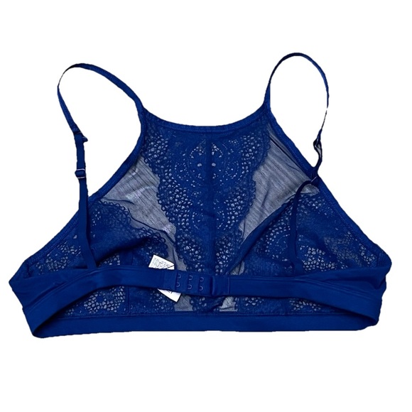 Victoria’s Secret Blue Lace Bralette L Sheer Mesh Unlined Wireless Floral Lace - Picture 2 of 8